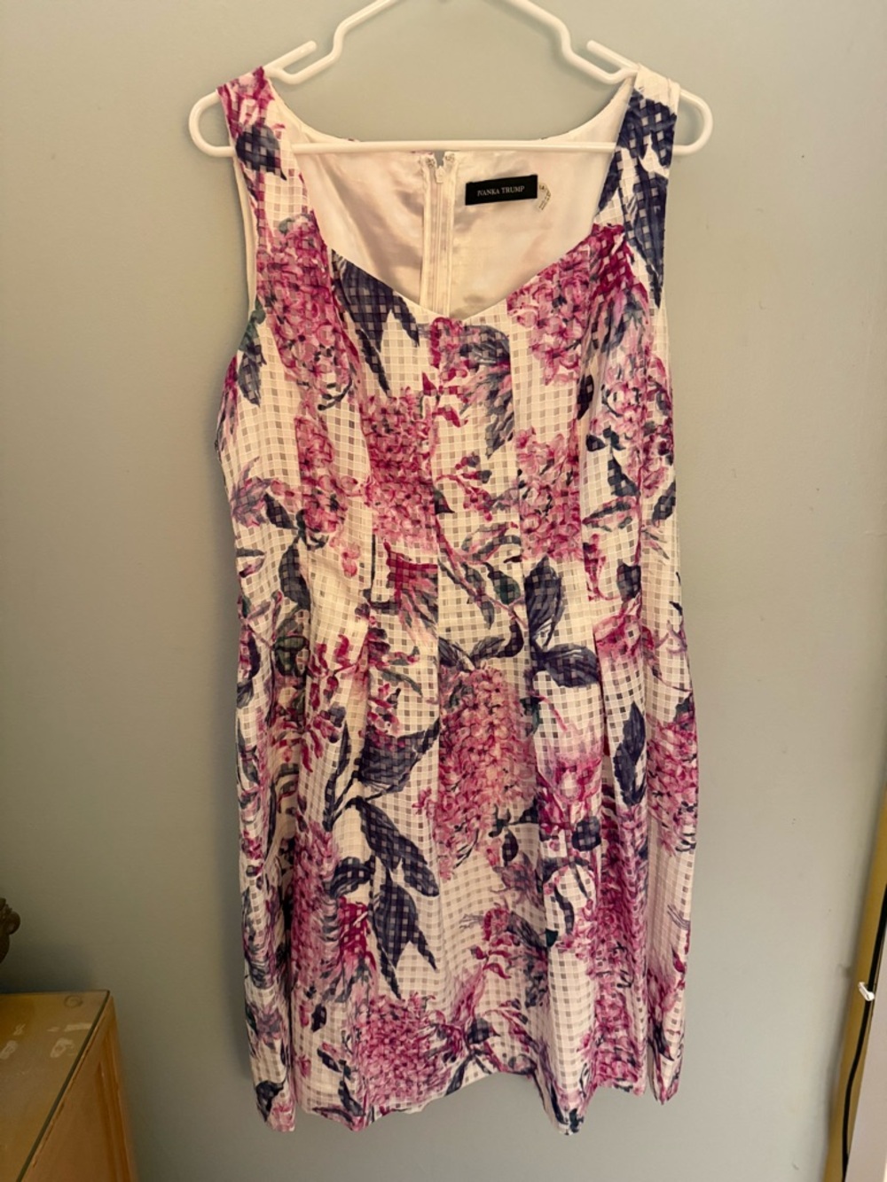 Ivanka Trump Floral Pink and Navy Fit-and-Flare Dress